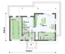 Проект класичного будинку з терасою над гаражем