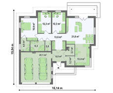 Проект одноповерхового котеджу з гаражем для двох авто