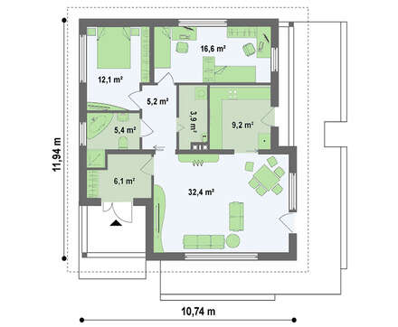 Проект світлого одноповерхового будинку площею 90 кв.м.