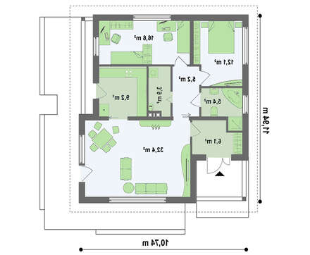 Проект світлого одноповерхового будинку площею 90 кв.м.