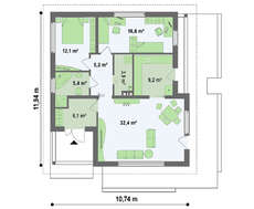 Проект світлого одноповерхового будинку площею 90 кв.м.