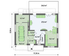 Проект традиційного котеджу з вбудованим гаражем
