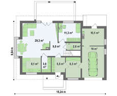 Проект котеджу з оригінальною мансардою та гаражем