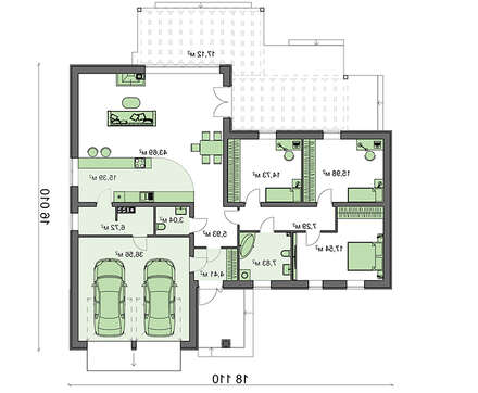 Проект одноповерхового котеджу з фронтальним гаражем для двох машин