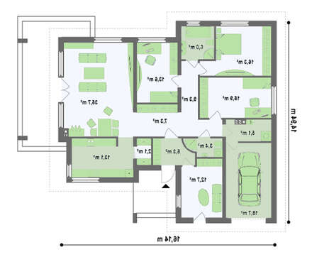 Проект затишного одноповерхового будинку з гаражем на 160 m²