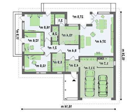 Проект котеджу з гаражем для двох авто
