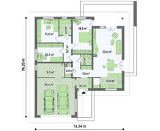 Проект одноповерхового будинку з гаражем на 2 авто