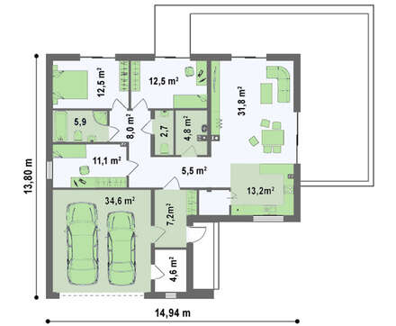 Проект сучасного незвичайного одноповерхового будинку