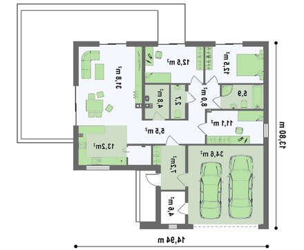 Проект сучасного незвичайного одноповерхового будинку