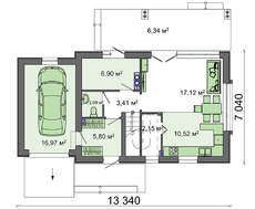 Проект невеликого акуратного дачного котеджу з гаражем
