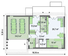 Проект будинку з гаражем для двох авто 9 на 16