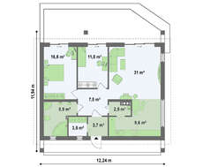 Проект одноповерхового будинку з додатковою фронтальною терасою