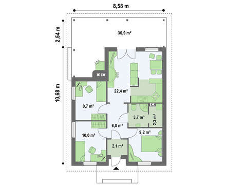 Проект дачного будинку площею 65 кв.м.