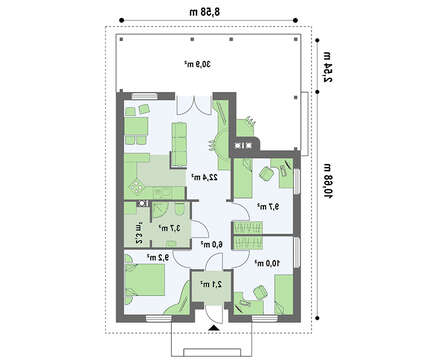 Проект дачного будинку площею 65 кв.м.