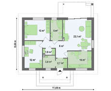 Проект невеликого акуратного одноповерхового будинку з двосхилим дахом