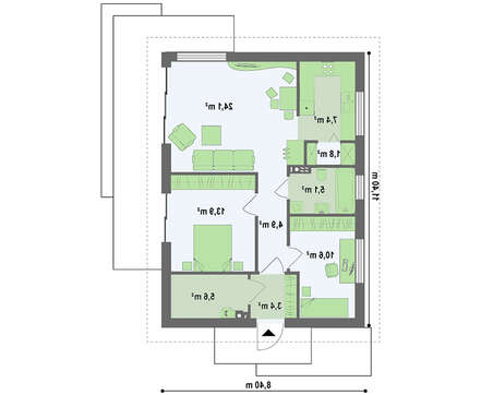 Проект невеликого одноповерхового будинку з зручним бічним входом