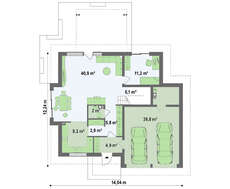 Проект будинку з фасадними вікнами і гаражем для двох автомобілів