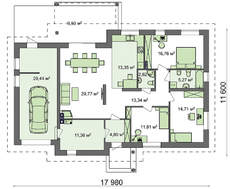Проект одноповерхового будинку з трьома спальнями і гаражем