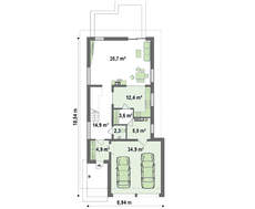 Проект будинку для вузької ділянки з терасою над гаражем