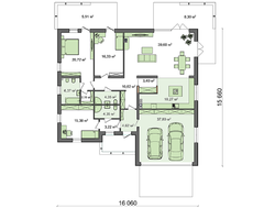 Проект одноповерхового будинку з гаражем і світлою вітальнею