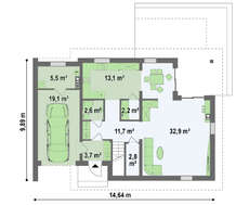 Проект будинку з мансардою та гаражем з лівого боку
