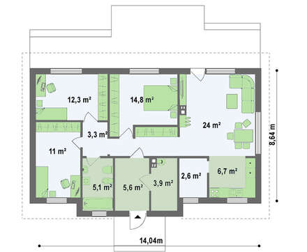 Проект простого елегантного одноповерхового будинку