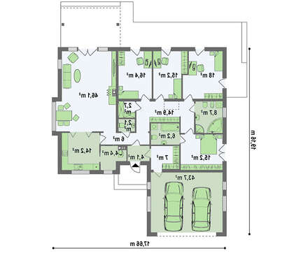 Проект зручного одноповерхового будинку з гаражем для двох автомобілів