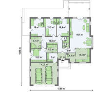 Проект зручного одноповерхового будинку з гаражем для двох автомобілів