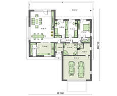 Проект одноповерхового будинку простої форми з гаражем для двох авто