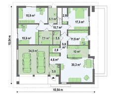 Проект будинку з чотирьохспадовим дахом і відкритою мансардою
