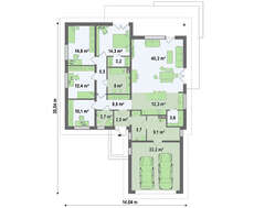 Проект одноповерхового котеджу з фронтальним гаражем