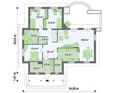 Проект одноповерхового будинку з просторим горищем