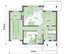 Проект будинку з мансардою і додатковою спальнею на першому поверсі