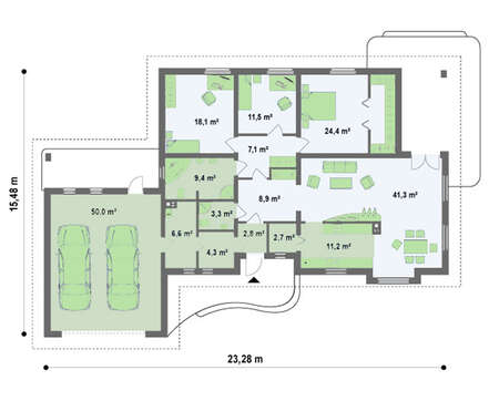 Проект будинку площею 203 кв.м. з гаражем для двох машин