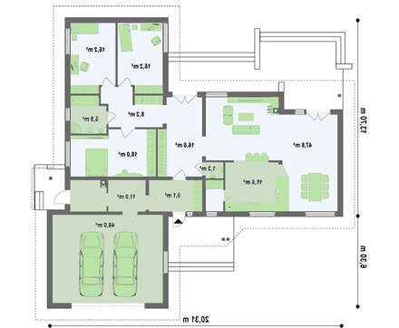 Проект одноповерхового будинку з гаражем, на 200 m²