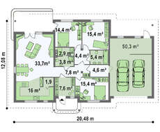 Проект одноповерхового будинку з гаражем в класичному стилі