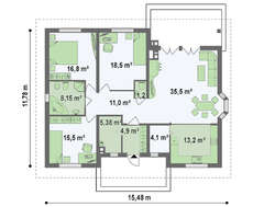 Проект одноповерхового будинку з цегляним фасадом