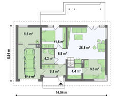 Проект великого котеджу з красивою мансардою та гаражем