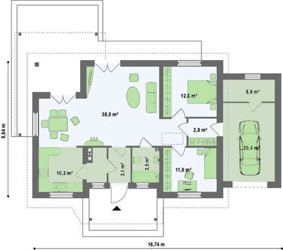 Класичний проект невеликого дачного будинку