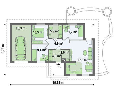 Проект стильного одноповерхового будинку з гаражем