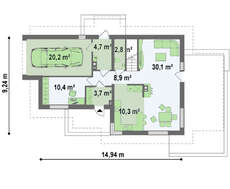 Проект мансардного будинку з балконом над гаражем