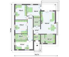 Проект стильного просторого сучасного одноповерхового котеджу