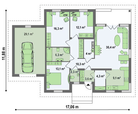 Проект одноповерхового дачного будинку з терасою