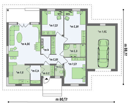 Проект одноповерхового дачного будинку з терасою