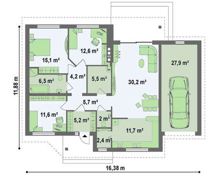 Проект одноповерхового класичного будинку з гаражем