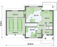 Проект великого будинку з мансардою, гаражем на дві машини