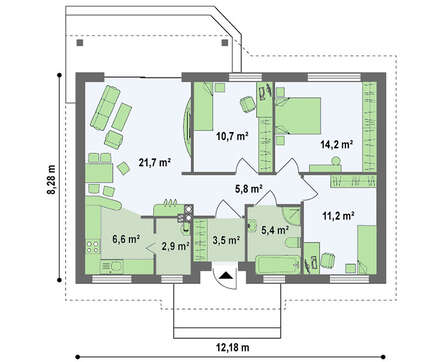 Проект одноповерхового міського котеджу в традиційному стилі