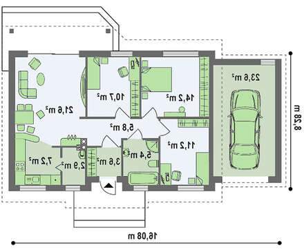 Проект комфортного затишного одноповерхового котеджу з гаражем