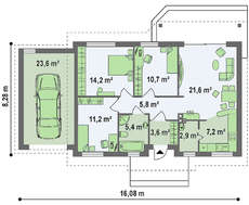 Проект комфортного затишного одноповерхового котеджу з гаражем