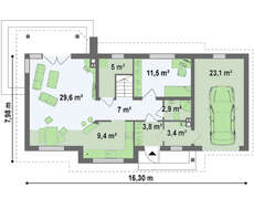 Проект економічного будинку з мансардою та гаражем